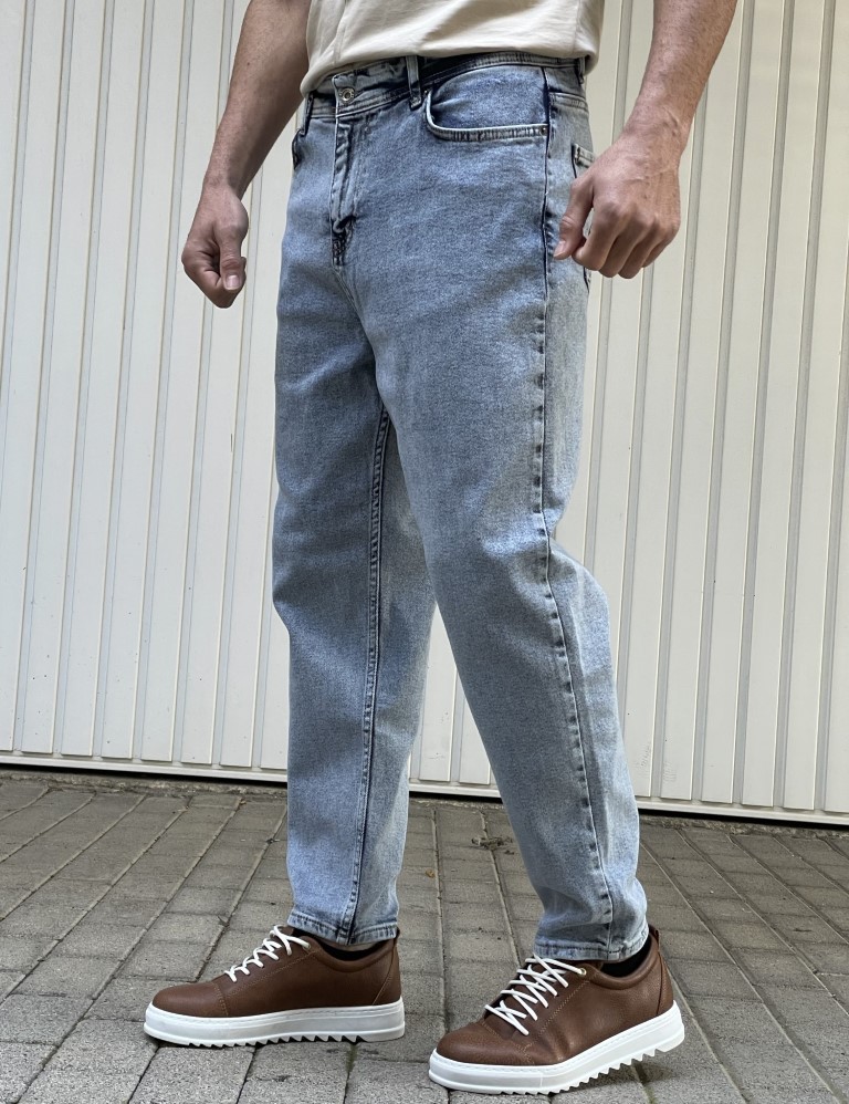 Ανδρικό ανοιχτό χλώριο Loose τζιν ελαστικό πεντάτσεπο με φερμουάρ 8304G φωτογραφία